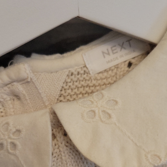 Next Kids 100% Cotton Cream Knit Top with Floral Collar - Picture 2 of 6
